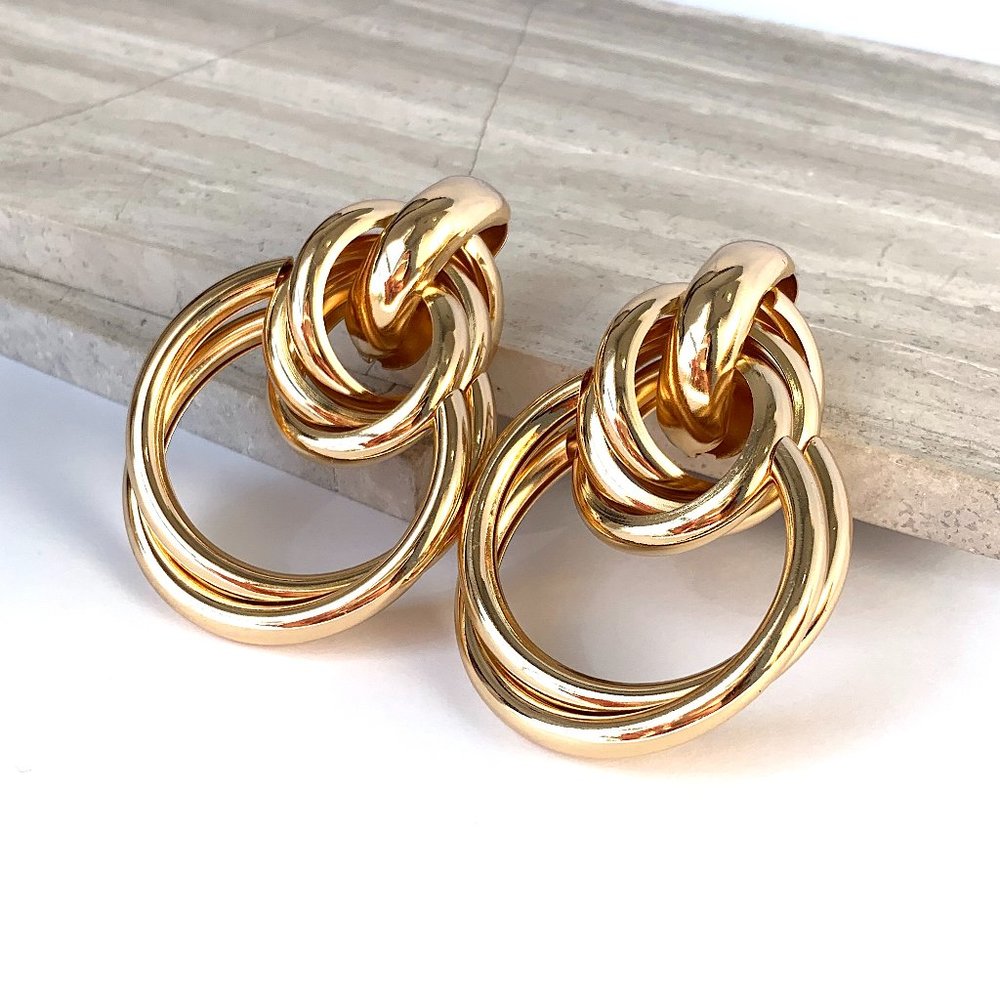 Anthropologie "Layered Link Drop" Gold Hoop Earrings - Picture 5 of 8